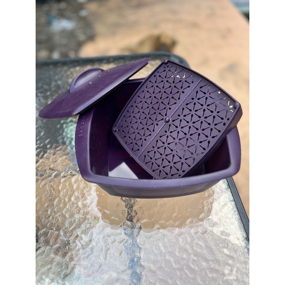 Epicure Multipurpose Steamer - 3 Piece Silicone  Deep Purple Microwave Casserole